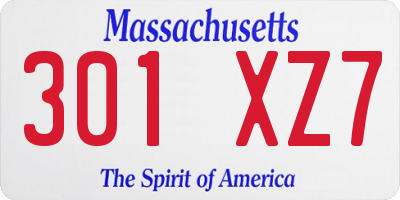 MA license plate 301XZ7