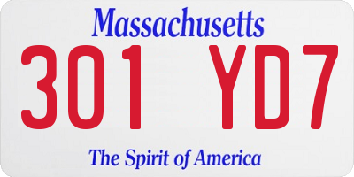 MA license plate 301YD7