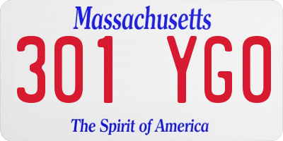 MA license plate 301YG0