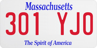 MA license plate 301YJ0