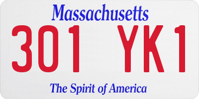 MA license plate 301YK1