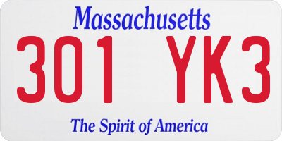 MA license plate 301YK3