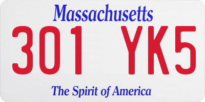 MA license plate 301YK5