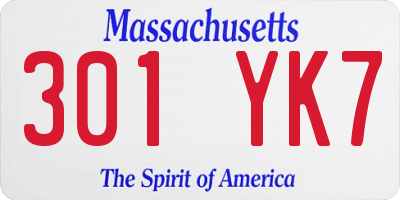 MA license plate 301YK7
