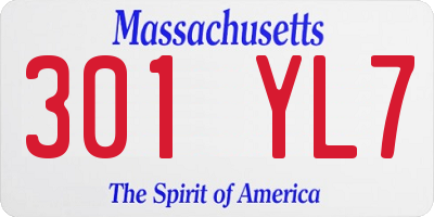 MA license plate 301YL7