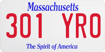MA license plate 301YR0