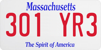 MA license plate 301YR3
