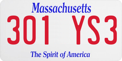 MA license plate 301YS3