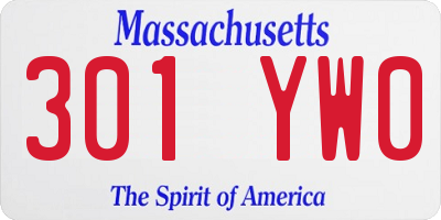 MA license plate 301YW0