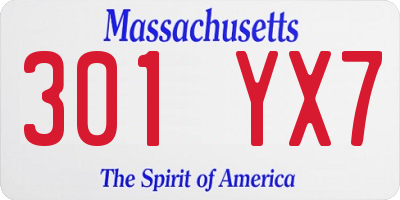 MA license plate 301YX7