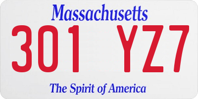 MA license plate 301YZ7
