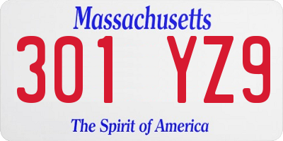 MA license plate 301YZ9
