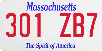 MA license plate 301ZB7