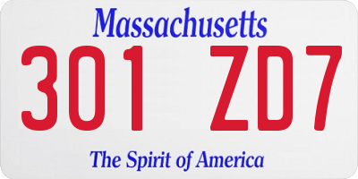 MA license plate 301ZD7