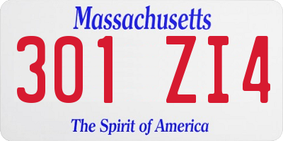 MA license plate 301ZI4