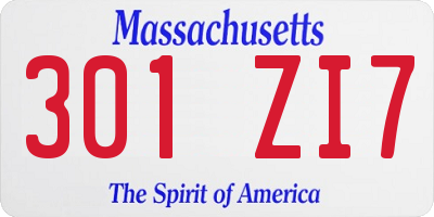 MA license plate 301ZI7