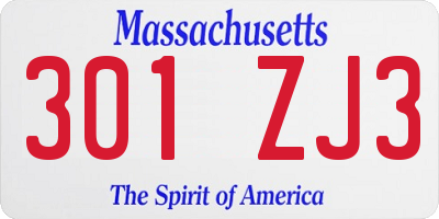 MA license plate 301ZJ3