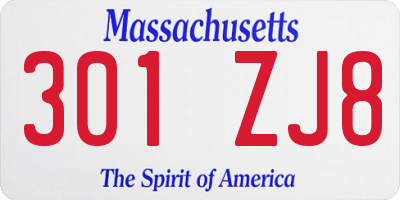 MA license plate 301ZJ8
