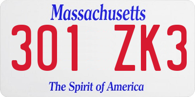 MA license plate 301ZK3