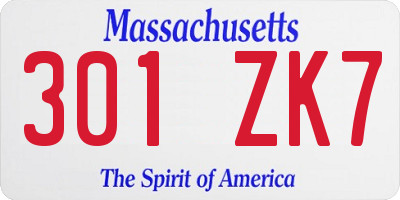 MA license plate 301ZK7