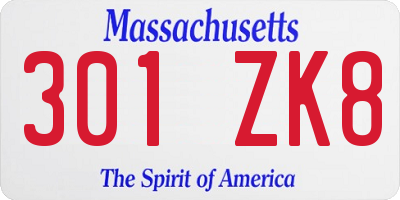 MA license plate 301ZK8