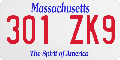 MA license plate 301ZK9