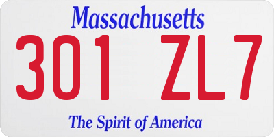 MA license plate 301ZL7