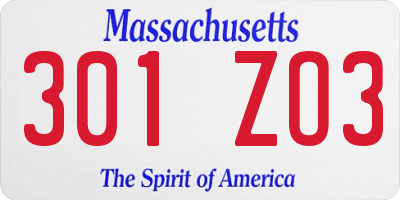 MA license plate 301ZO3