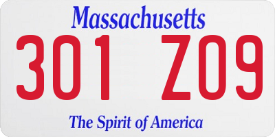 MA license plate 301ZO9