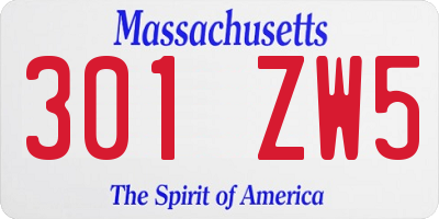MA license plate 301ZW5