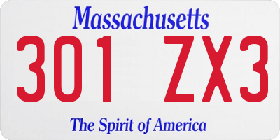 MA license plate 301ZX3