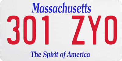 MA license plate 301ZY0
