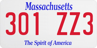 MA license plate 301ZZ3