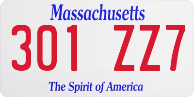 MA license plate 301ZZ7