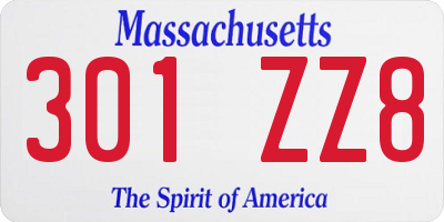 MA license plate 301ZZ8