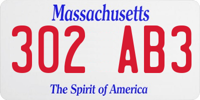 MA license plate 302AB3