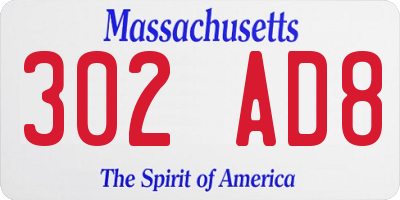 MA license plate 302AD8