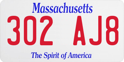 MA license plate 302AJ8