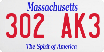 MA license plate 302AK3