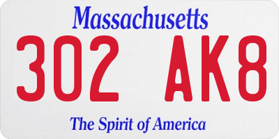 MA license plate 302AK8