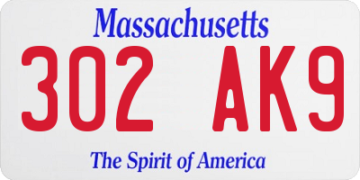 MA license plate 302AK9