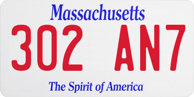 MA license plate 302AN7