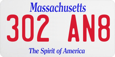 MA license plate 302AN8