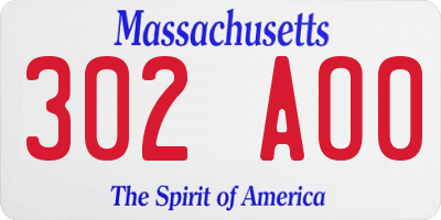 MA license plate 302AO0