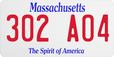 MA license plate 302AO4