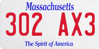 MA license plate 302AX3