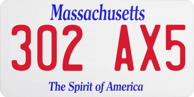 MA license plate 302AX5