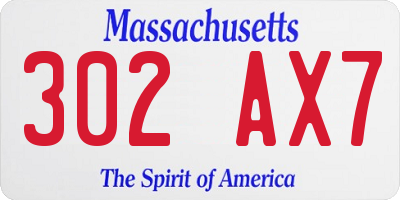 MA license plate 302AX7