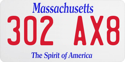 MA license plate 302AX8