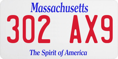 MA license plate 302AX9